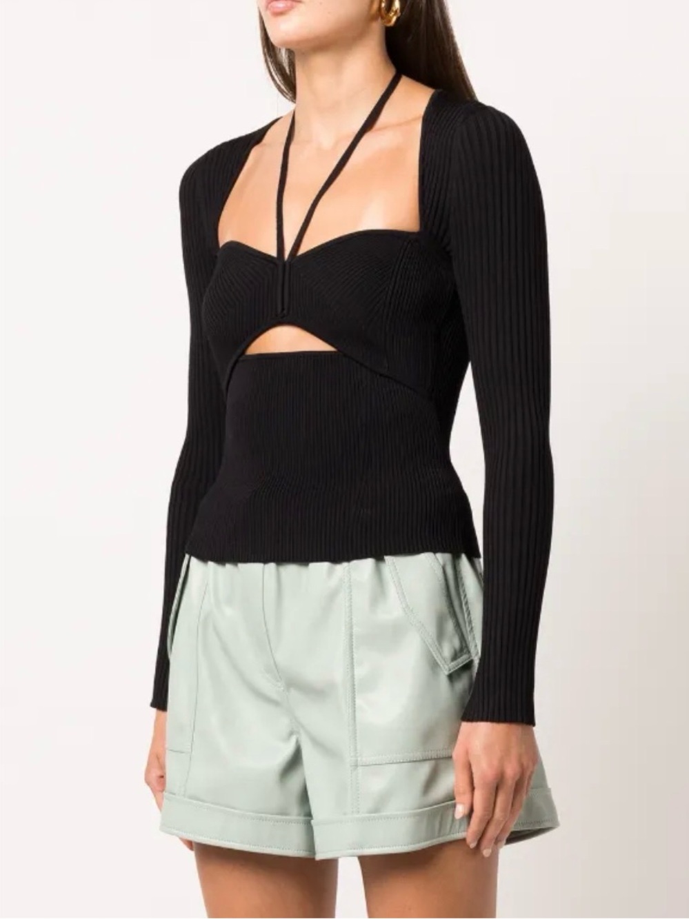 JONATHAN SIMKHAI alexia ribbed cut out long sleeve top black small